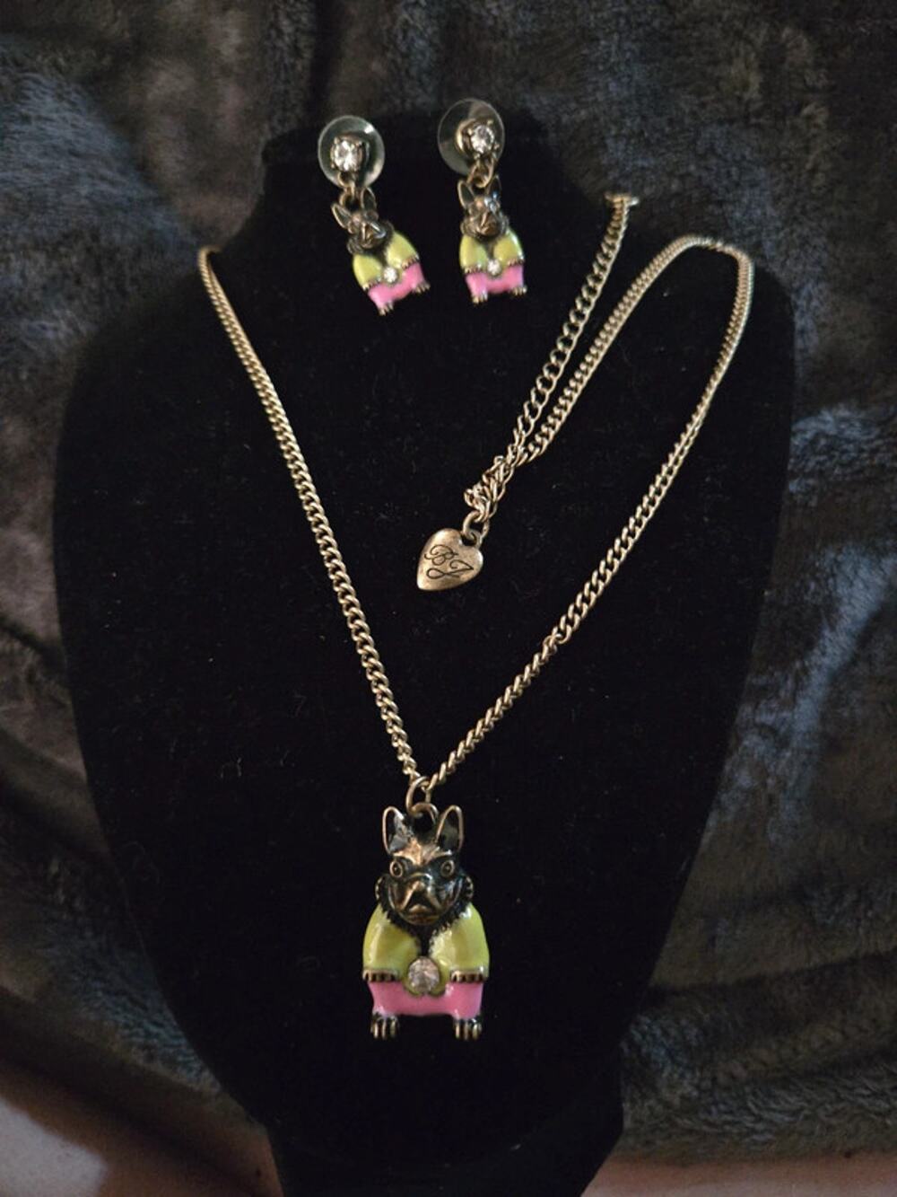 Vintage Betey Johnson " Frenchies" necklace and earrings set